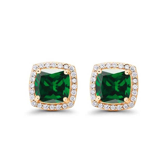 Paris Jewelry 24k Yellow Gold 1/2Ct Created Halo Princess Cut Emerald Stud Earrings Plated Image 3