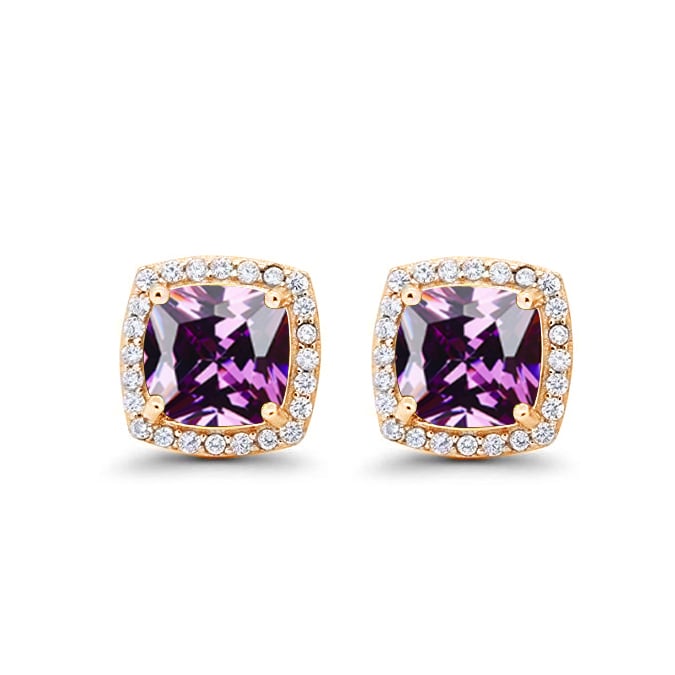 Paris Jewelry 24k Yellow Gold 2Ct Created Halo Princess Cut Amethyst Stud Earrings Plated Image 4