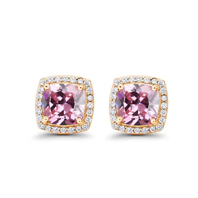 Paris Jewelry 18k Yellow Gold 1/2Ct Created Halo Princess Cut Pink Sapphire Stud Earrings Plated Image 1
