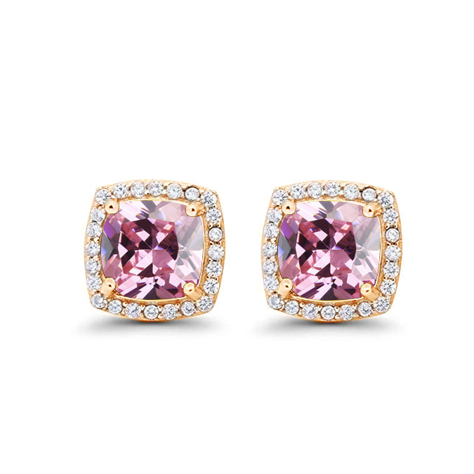 Paris Jewelry 18k Yellow Gold 1/2Ct Created Halo Princess Cut Pink Sapphire Stud Earrings Plated Image 3