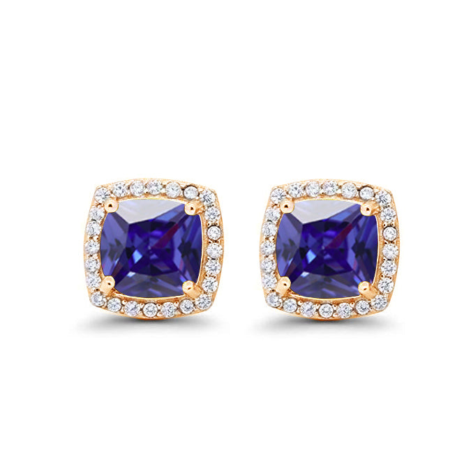 Paris Jewelry 14k Yellow Gold 1/2Ct Created Halo Princess Cut Blue Sapphire Stud Earrings Plated Image 3
