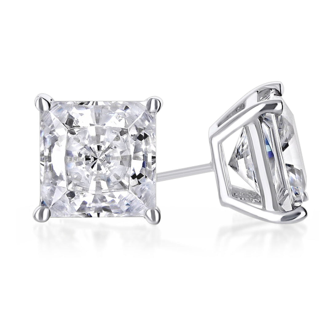 Paris Jewelry 10k White Gold 4 Ct Created White Sapphire Princess Cut Stud Earrings Plated Image 1