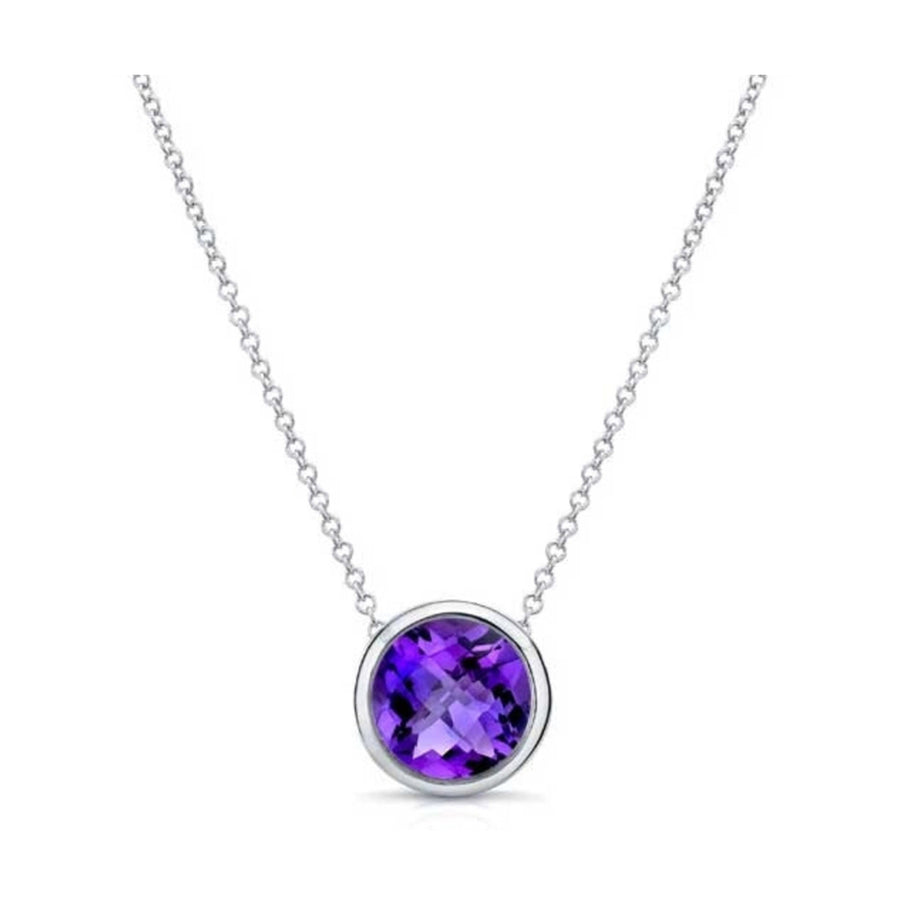 Paris Jewelry 24k White Gold 1/2Ct Amethyst Bezel Set Round Pendant For Womens Plated Image 1