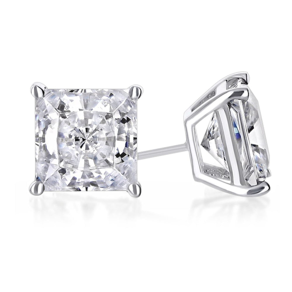 Paris Jewelry 10k White Gold 4 Ct Created White Sapphire Princess Cut Stud Earrings Plated Image 2
