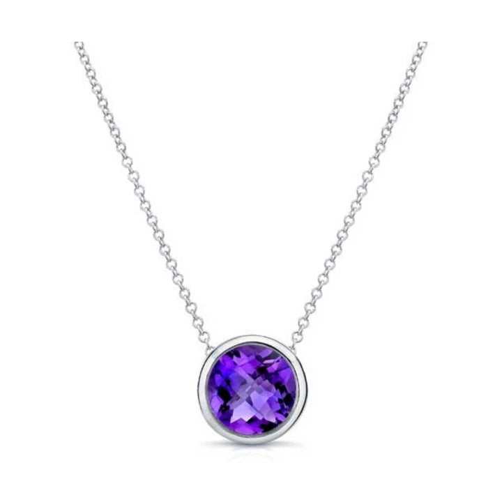 Paris Jewelry 24k White Gold 1Ct Amethyst Bezel Set Round Pendant For Womens Plated Image 2