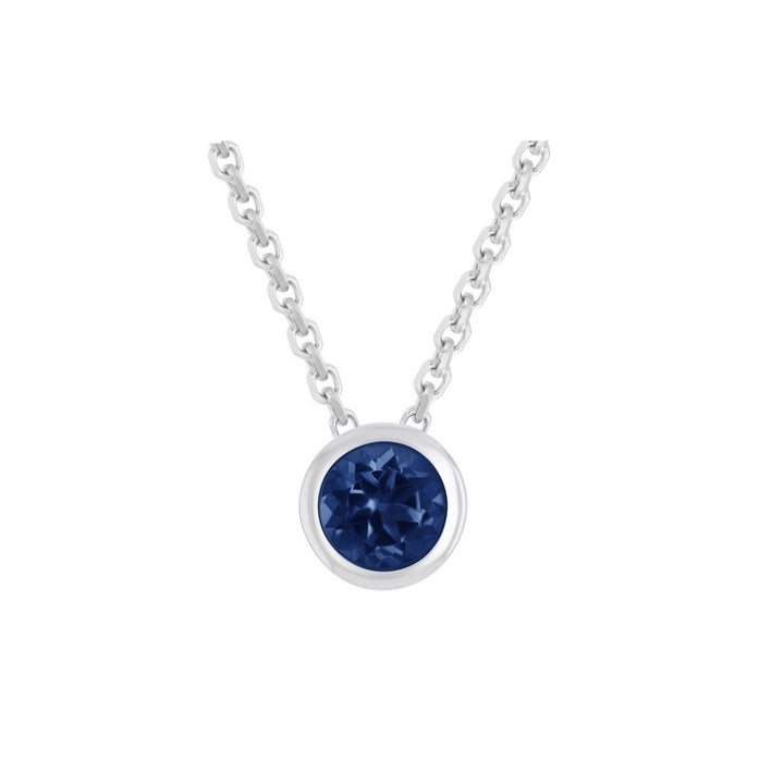 Paris Jewelry 24k White Gold 1Ct Blue Sapphire Bezel Set Round Pendant For Women's Plated Image 1