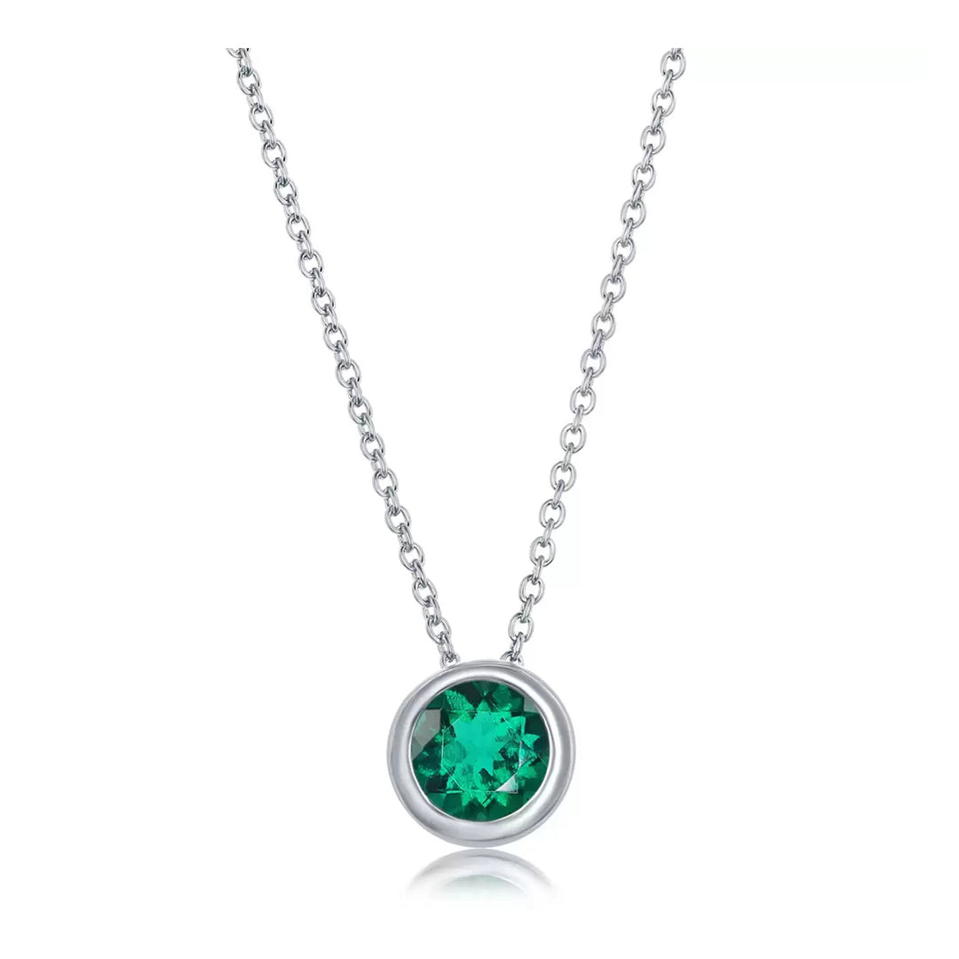 Paris Jewelry 24k White Gold 1/2Ct Emerald Bezel Set Round Pendant For Womens Plated Image 1