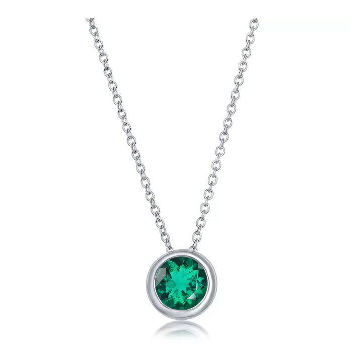 Paris Jewelry 24k White Gold 1/2Ct Emerald Bezel Set Round Pendant For Womens Plated Image 2