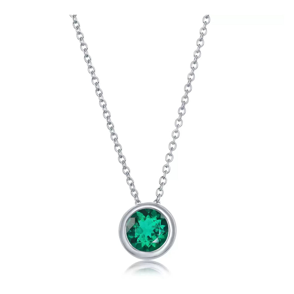 Paris Jewelry 24k White Gold 1Ct Emerald Bezel Set Round Pendant For Womens Plated Image 2