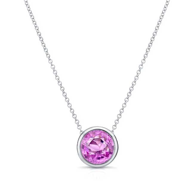 Paris Jewelry 24k White Gold 2Ct Pink Sapphire Bezel Set Round Pendant For Womens Plated Image 1