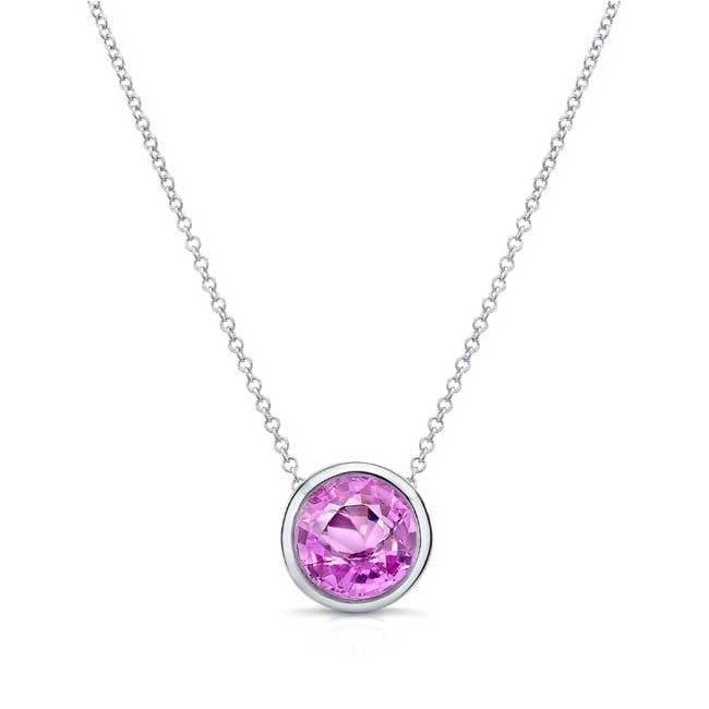 Paris Jewelry 24k White Gold 1Ct Pink Sapphire Bezel Set Round Pendant For Women's Plated Image 1