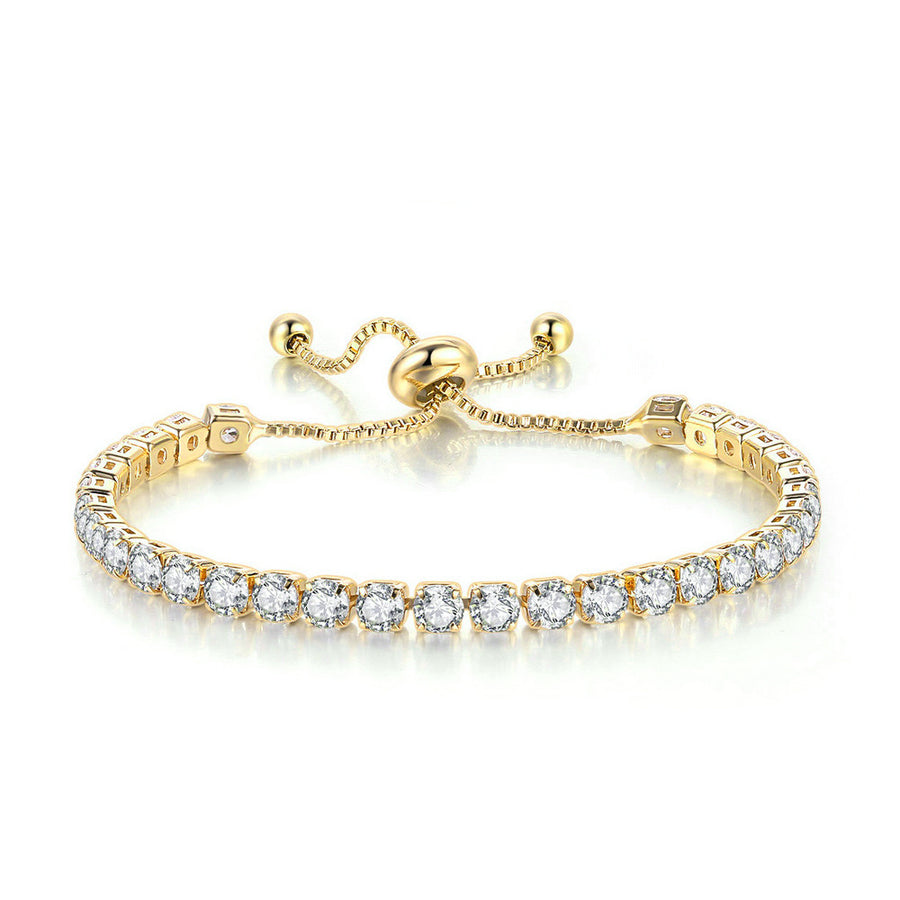 Paris Jewelry 24k Yellow Gold 6Ct Created White Sapphire Round Adjustable Tennis Bracelet Unisex Plated Image 1