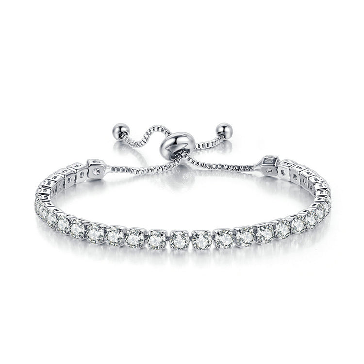 Paris Jewelry 24k White Gold 6Ct Created White Sapphire Round Adjustable Tennis Bracelet Unisex Plated Image 1