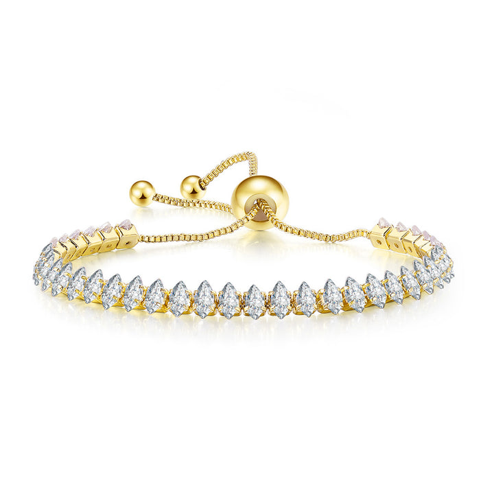 Paris Jewelry 24K Yellow Gold 7ct Created White Sapphire Marquis Cut Adjustable Tennis Bracelet Unisex Plated Image 1