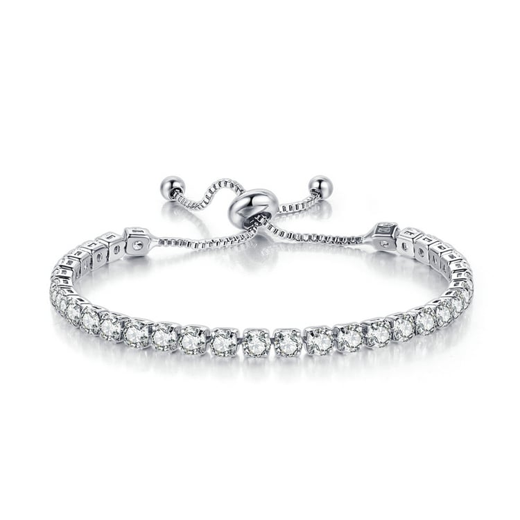 Paris Jewelry 24k White Gold 7Ct Created White Sapphire Round Adjustable Tennis Bracelet Unisex Plated Image 1