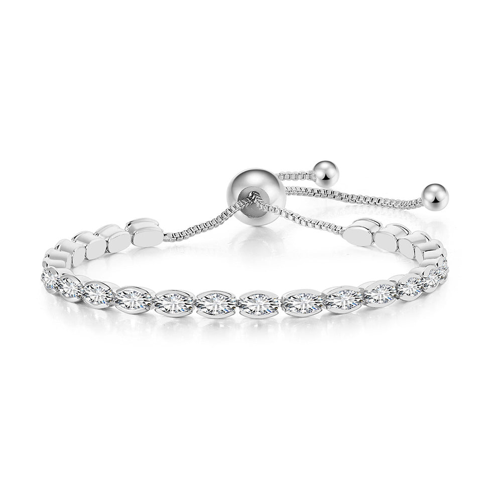 Paris Jewelry 18K White Gold 7ct Created White Sapphire Oval Cut Adjustable Tennis Bracelet Unisex Plated Image 1