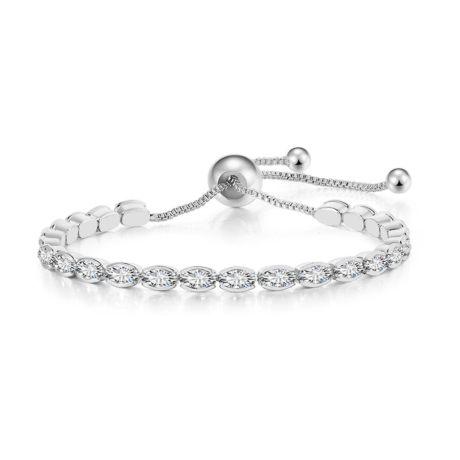 Paris Jewelry 18K White Gold 6ct Created White Sapphire Oval Cut Adjustable Tennis Bracelet Unisex Plated Image 1