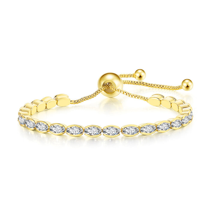 Paris Jewelry 24K Yellow Gold 6ct Created White Sapphire Oval Cut Adjustable Tennis Bracelet Unisex Plated Image 1