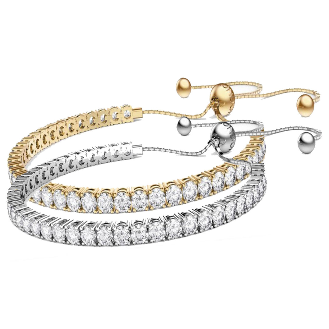 Paris Jewelry 18K Yellow and White Gold 6ct Created White Sapphire Round Adjustable Tennis Bracelet Unisex Plated Image 1