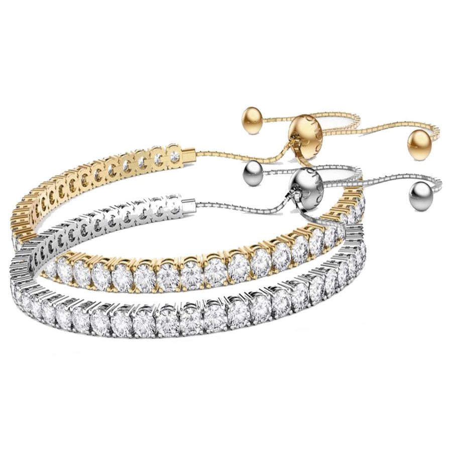 Paris Jewelry 18K Yellow and White Gold 7ct Created White Sapphire Round Adjustable Tennis Bracelet Unisex Plated Image 1