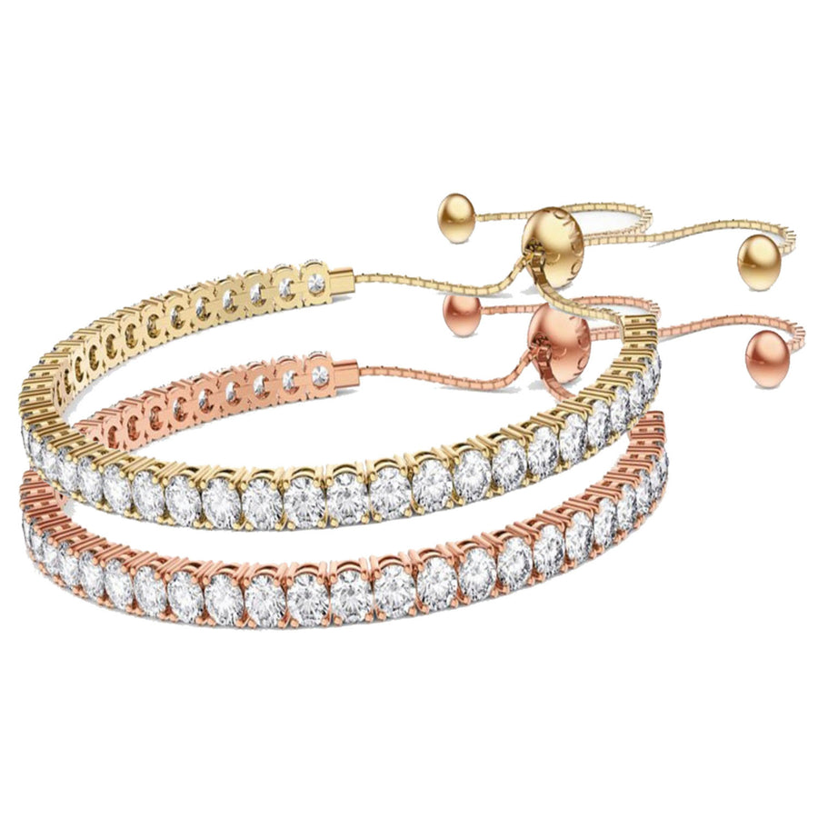 Paris Jewelry 24K Yellow and Rose Gold 6ct Created White Sapphire Round Adjustable Tennis Bracelet Unisex Plated Image 1