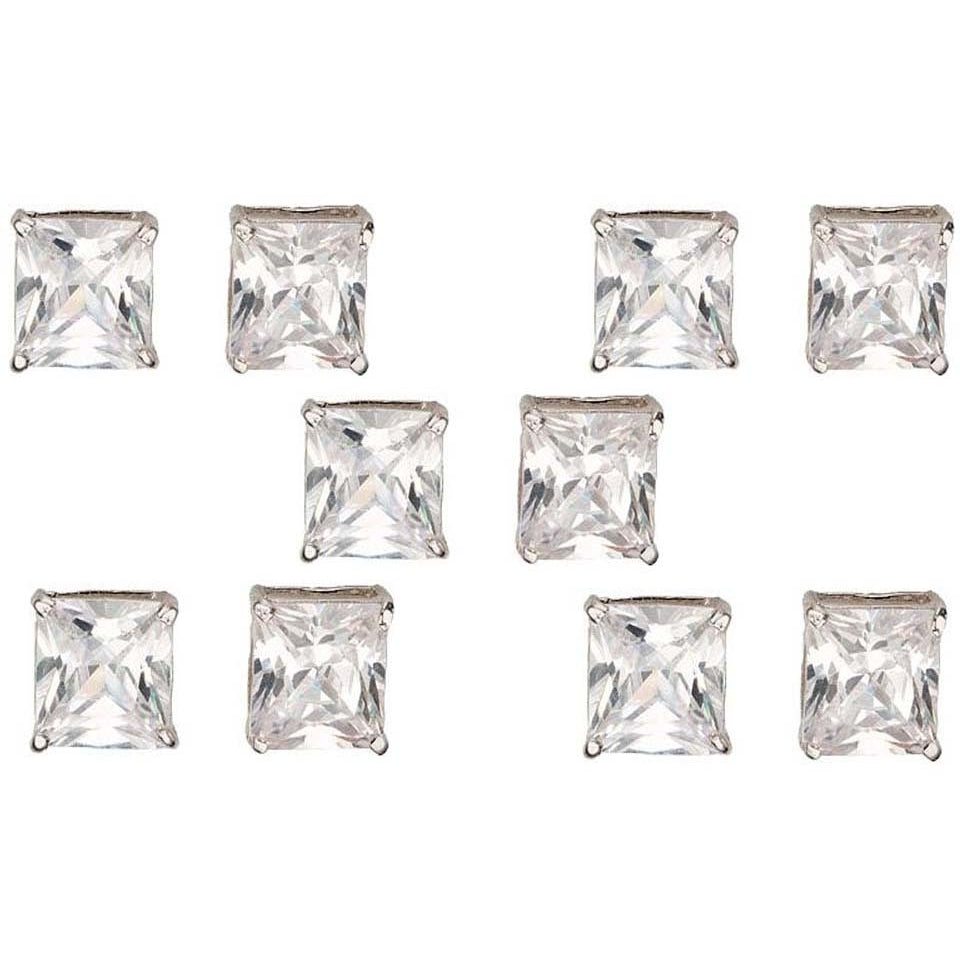 Paris Jewelry 14k White Gold 4mm 4Ct Square Cut White Sapphire Set Of Five Stud Earrings Plated Image 2