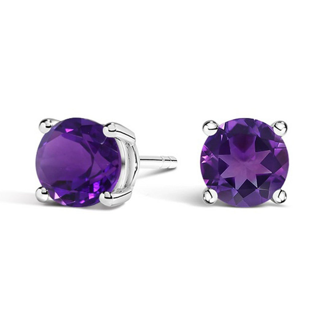 Paris Jewelry 14k White Gold Push Back Round Amethyst Stud Earrings (4MM) Plated Image 1