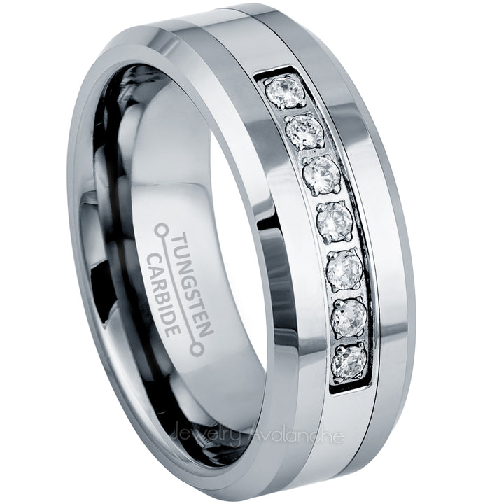 Paris Jewelry Tungsten Created Diamond CZ High Polished Brushed Band Unisex 78910111213MM Image 2