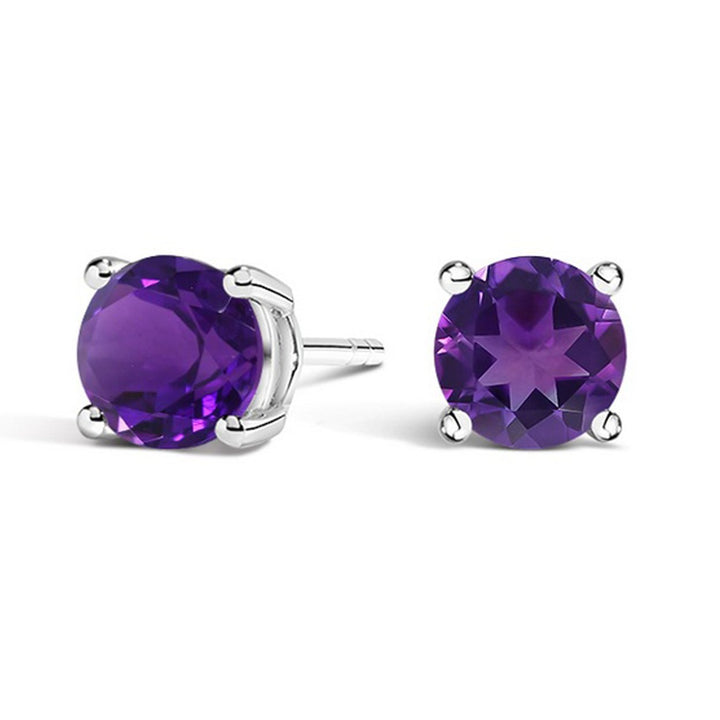 Paris Jewelry 14k White Gold Push Back Round Amethyst Stud Earrings (3MM) Plated Image 2