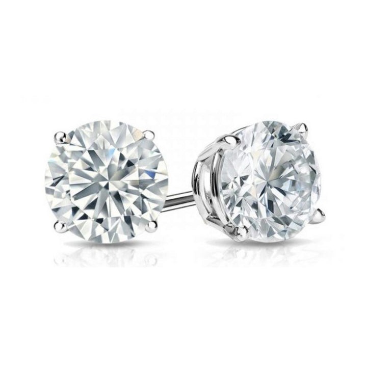 Paris Jewelry 14k White Gold Push Back Round White Sapphire Stud Earrings (4MM) Plated Image 1