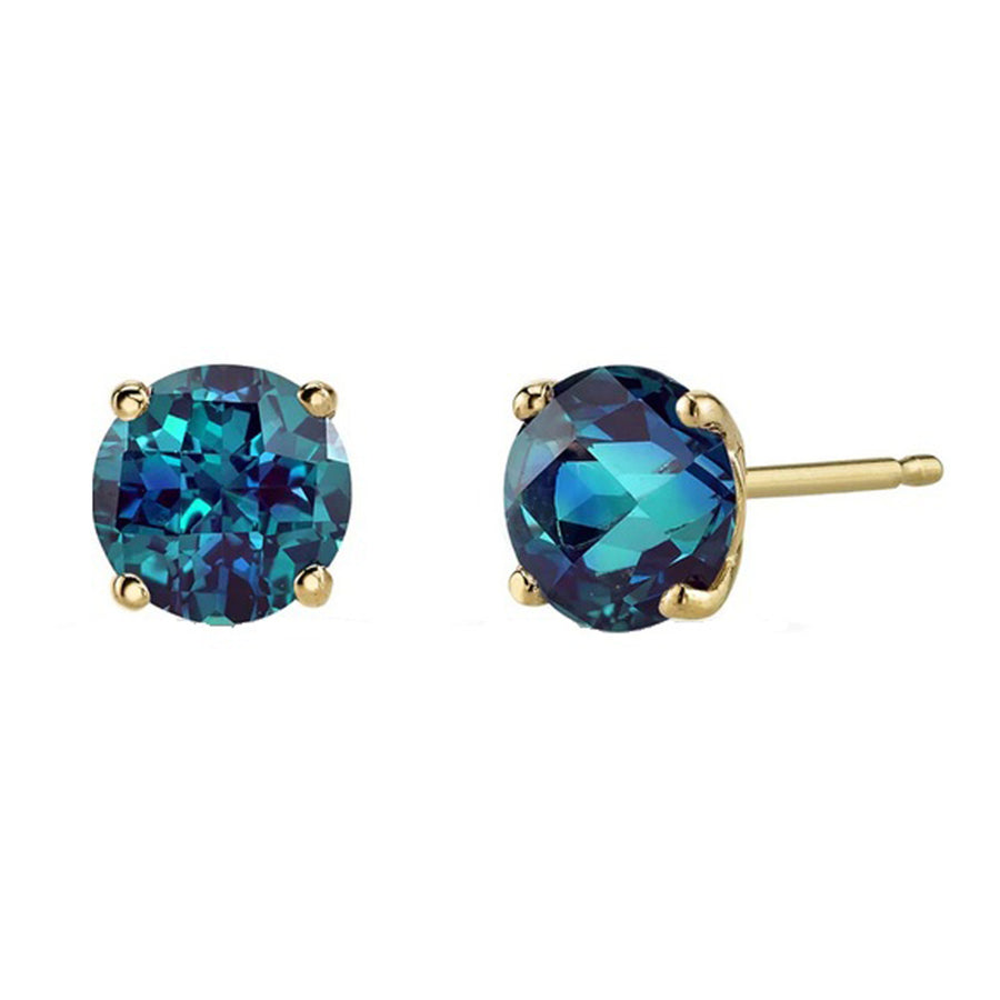 Paris Jewelry 14k Yellow Gold Push Back Round Alexandrite Stud Earrings (4MM) Plated Image 1