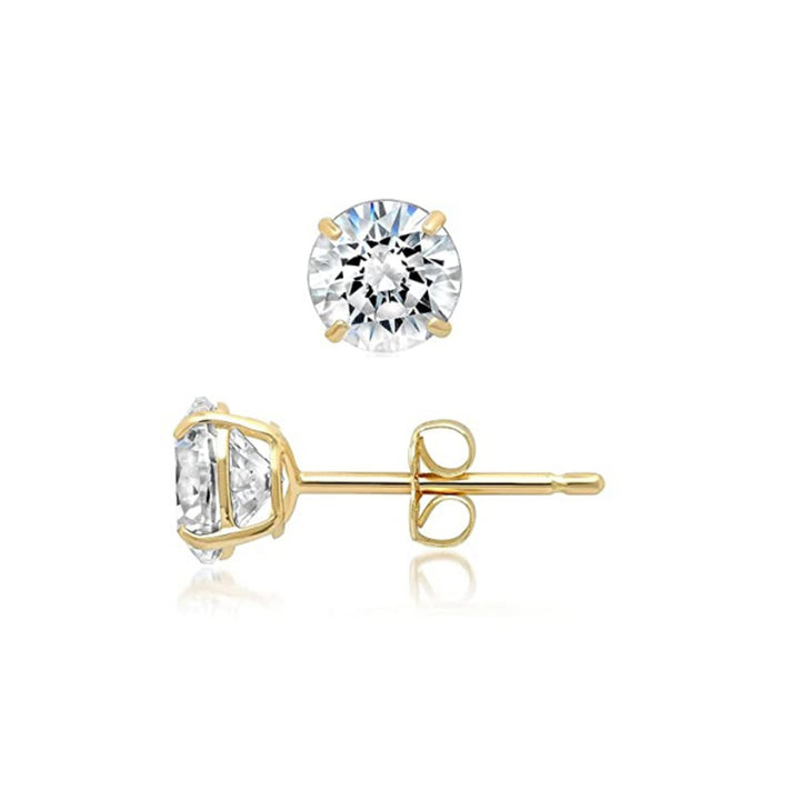 Paris Jewelry 14k Yellow Gold Push Back Round White Sapphire Stud Earrings (4MM) Plated Image 1
