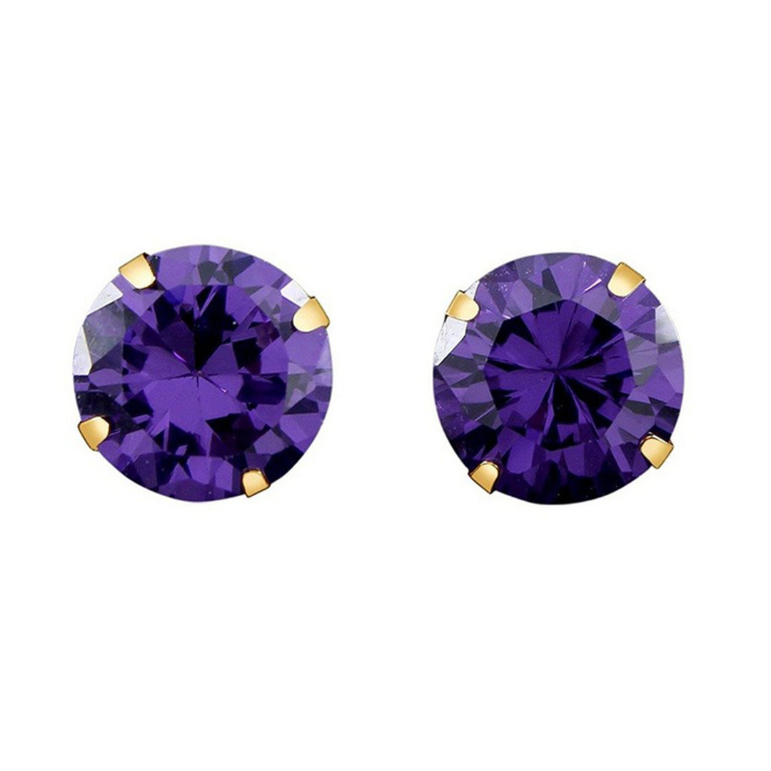 Paris Jewelry 14k Yellow Gold Push Back Round Amethyst Birthstone Stud Earrings (4MM) Plated Image 1