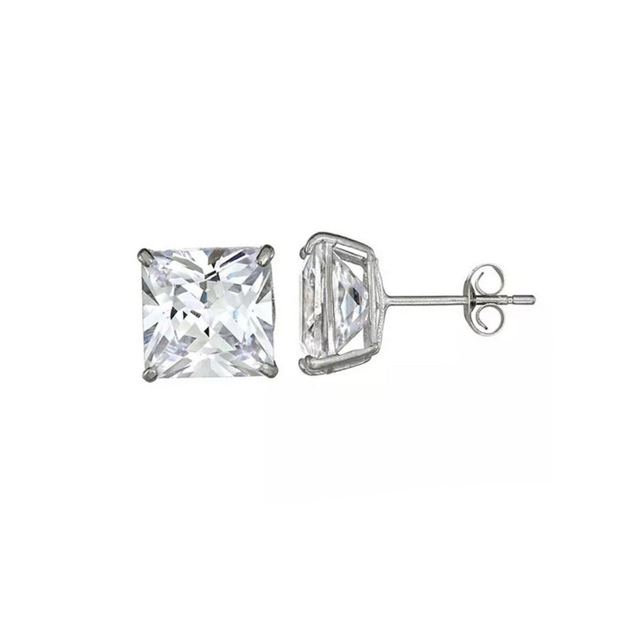 Paris Jewelry Genuine 14k White Gold Square Cubic Zirconia Stud Earrings (8MM) Plated Image 1