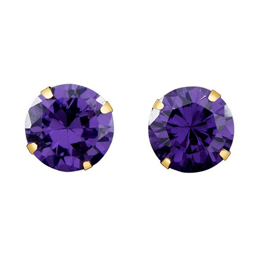 Paris Jewelry 14k Yellow Gold Push Back Round Amethyst Birthstone Stud Earrings (3MM) Plated Image 2
