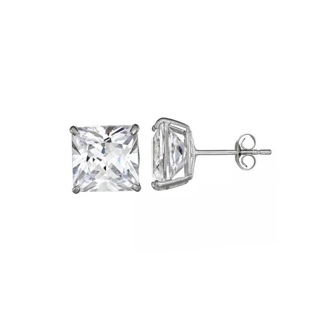Paris Jewelry Genuine 14k White Gold Square Cubic Zirconia Stud Earrings (5MM) Plated Image 2
