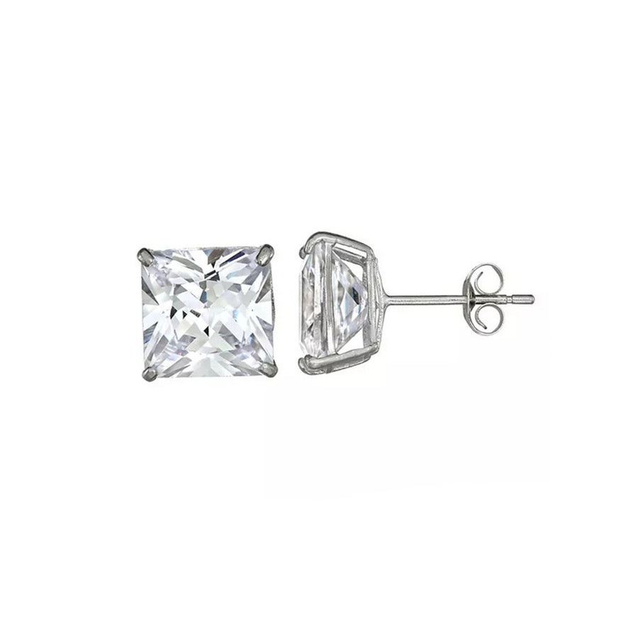 Paris Jewelry Genuine 14k White Gold Square Cubic Zirconia Stud Earrings (7MM) Plated Image 1