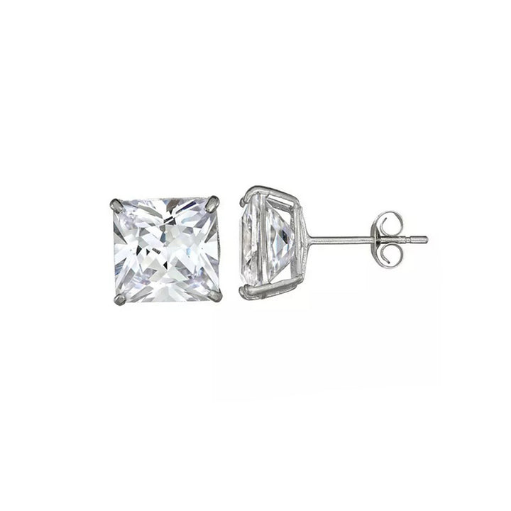 Paris Jewelry Genuine 14k White Gold Square Cubic Zirconia Stud Earrings (3MM) Plated Image 2