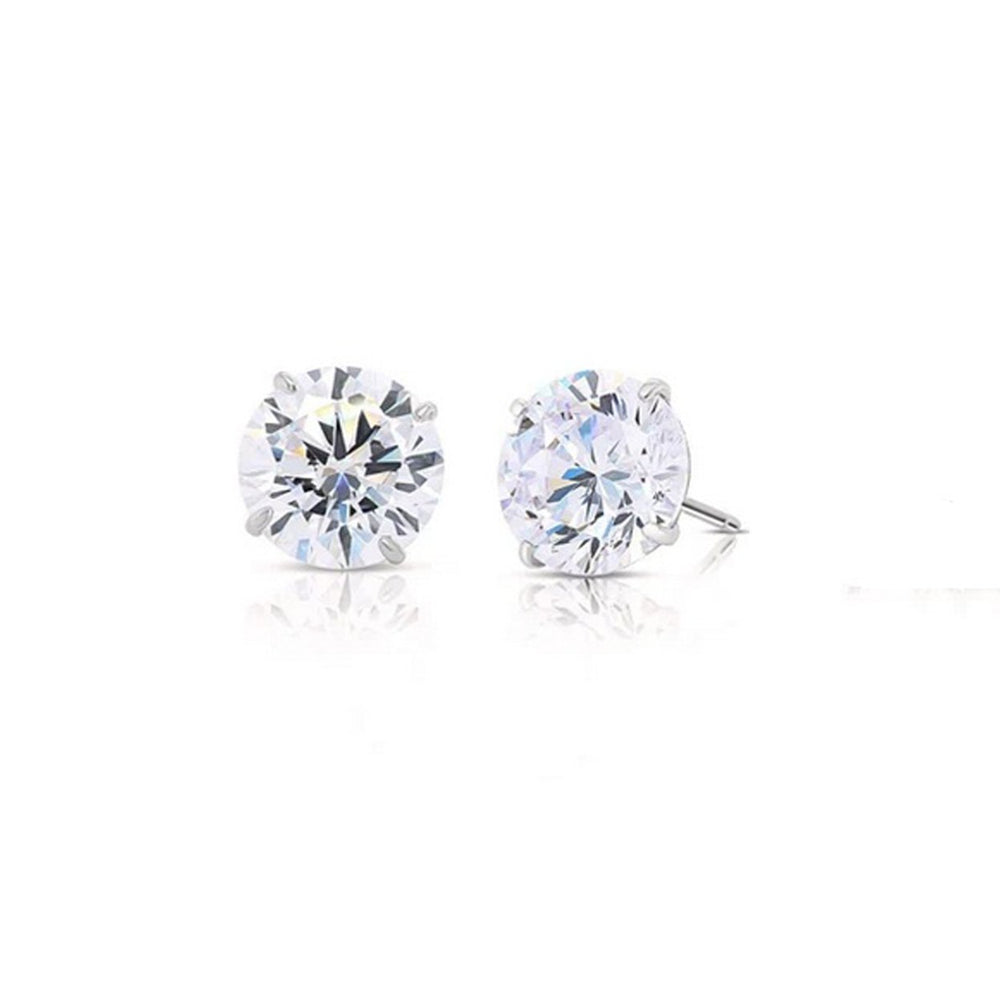 Paris Jewelry Genuine 14k White Gold Round White Sapphire Stud Earrings(3MM) Plated Image 2