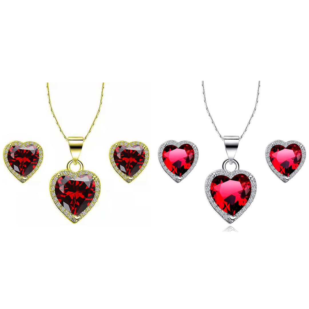 Paris Jewelry 24k Yellow and White Gold 2Ct Garnet Full Necklace Set 18 inch Plated Image 1