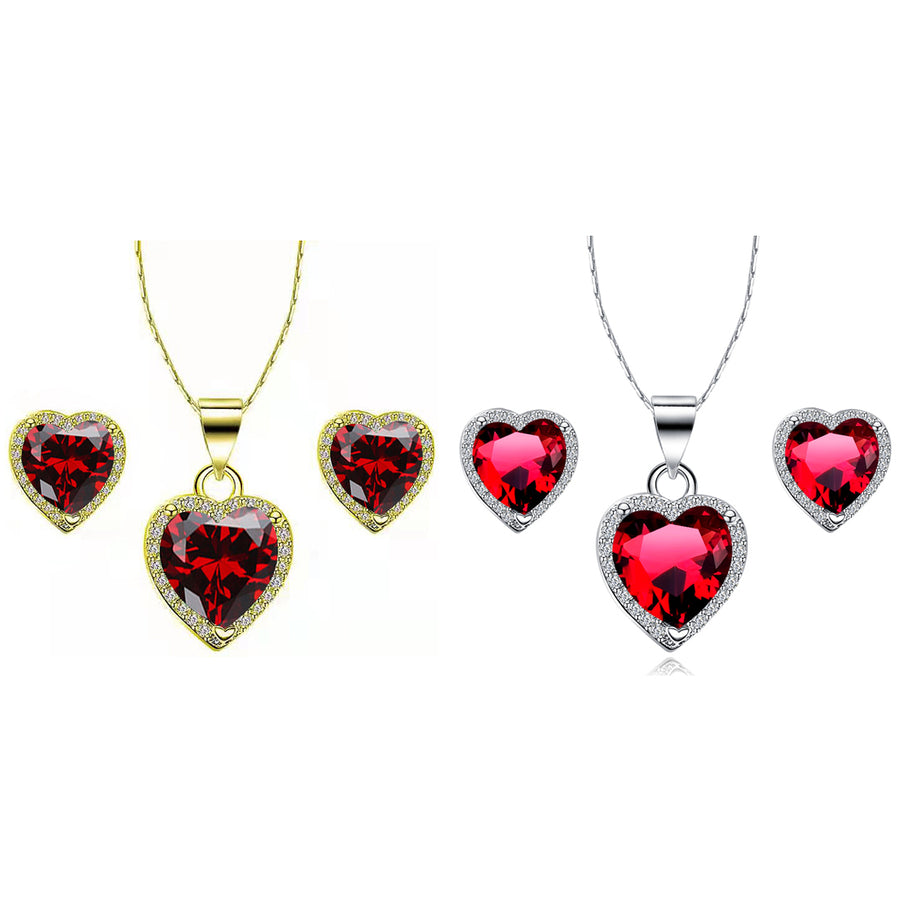 Paris Jewelry 18k Yellow and White Gold 3Ct Garnet Full Necklace Set 18 inch Plated Image 1