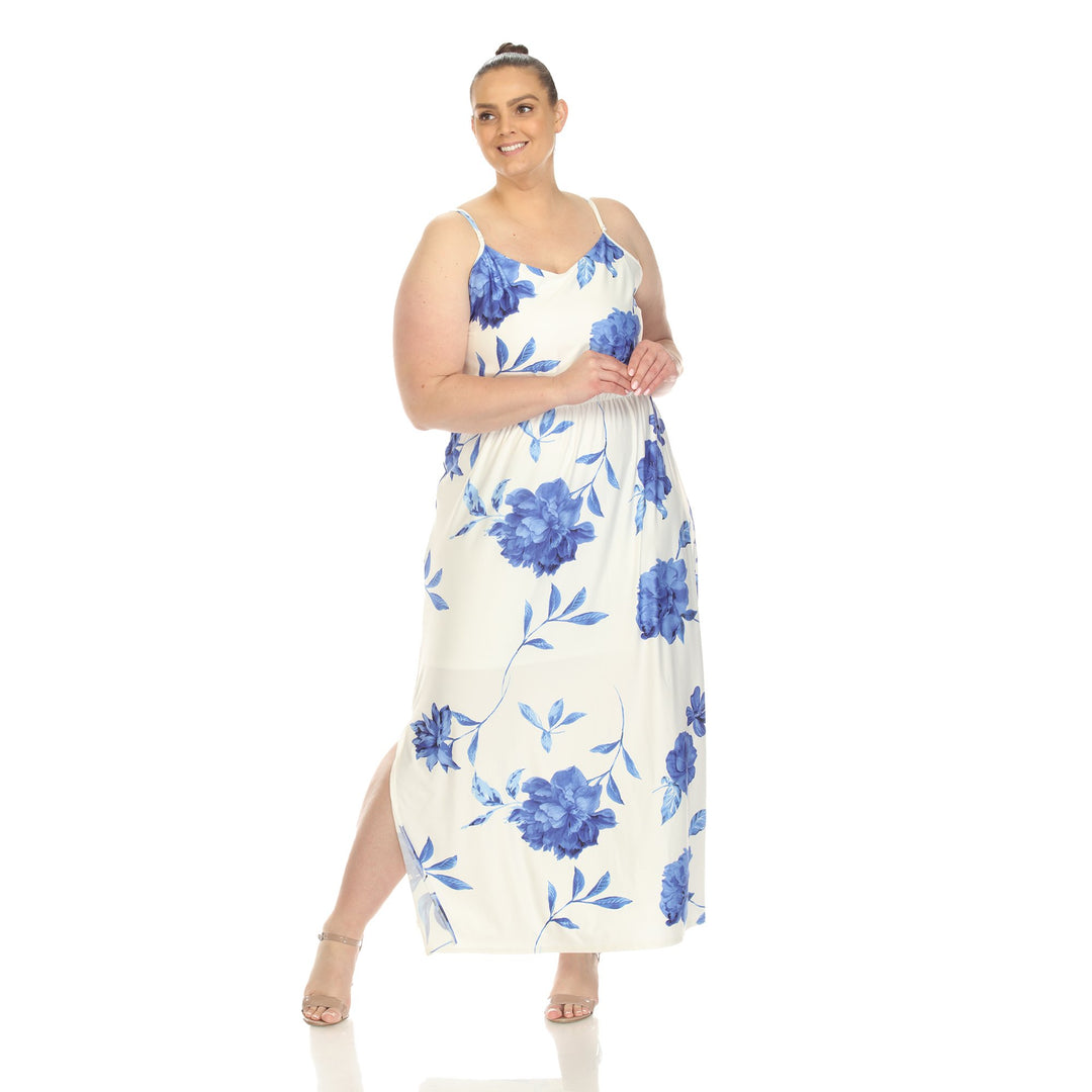 White Mark Floral Print Maxi Dress Womens Spaghetti Strap Side Slit Sizes S-3X Image 3