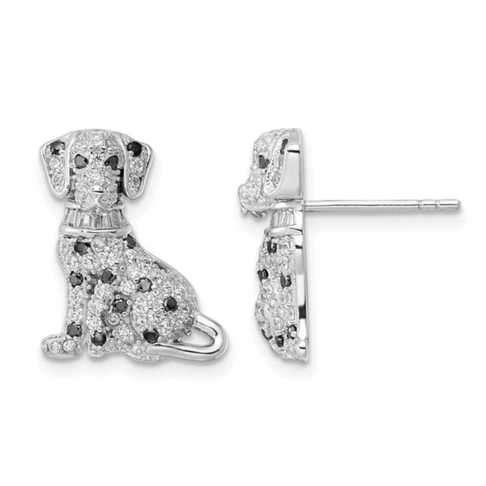 Sterling Silver Dalmatian Dog Earrings with Cubic Zirconia (CZ)s Image 1