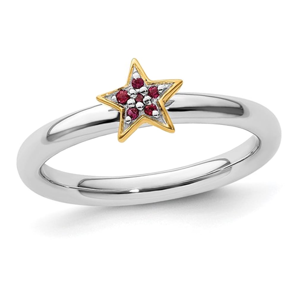 Star Ring with Lab-Created Rubies in Sterling Silver Image 1