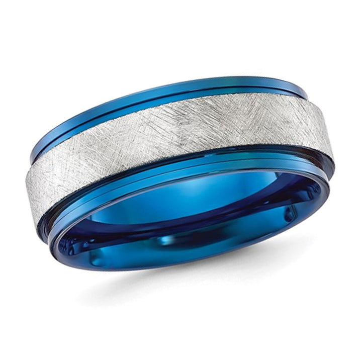 Mens Titanium Brushed Blue Plated Band Ring (8mm) Image 1