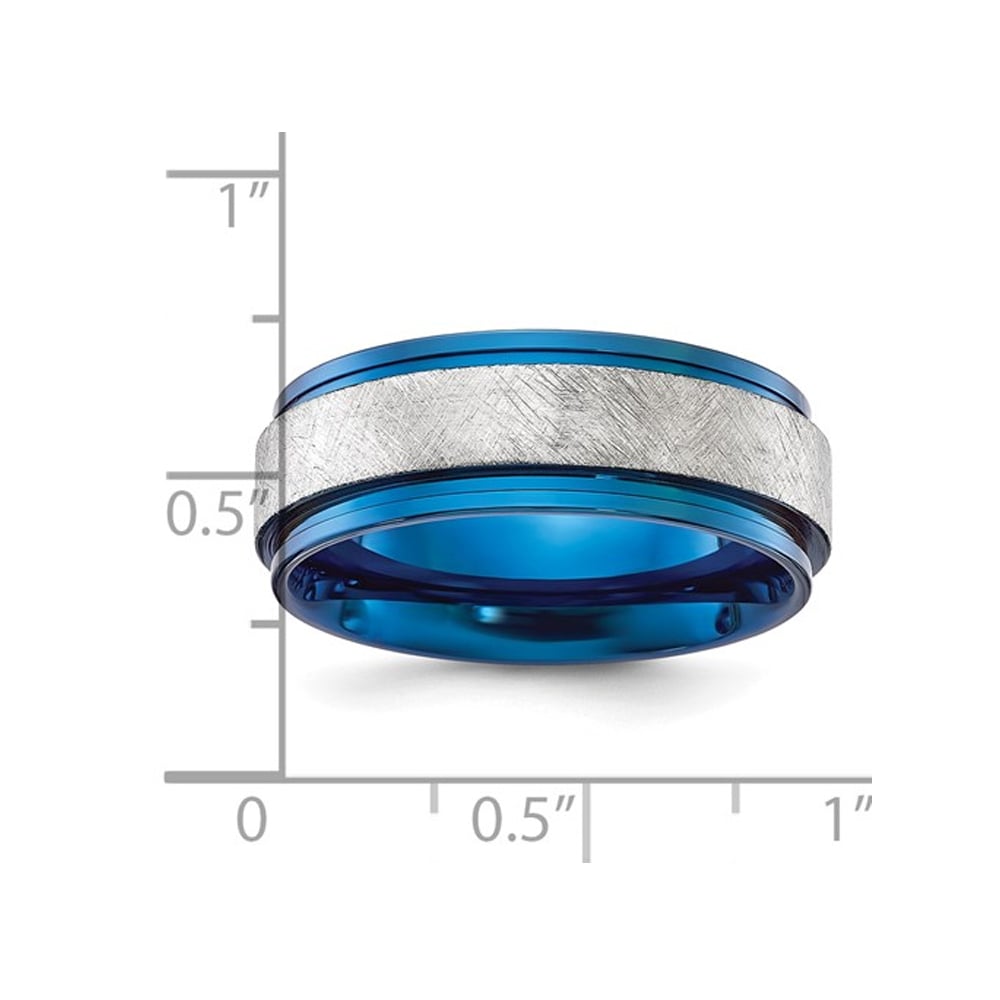 Mens Titanium Brushed Blue Plated Band Ring (8mm) Image 3