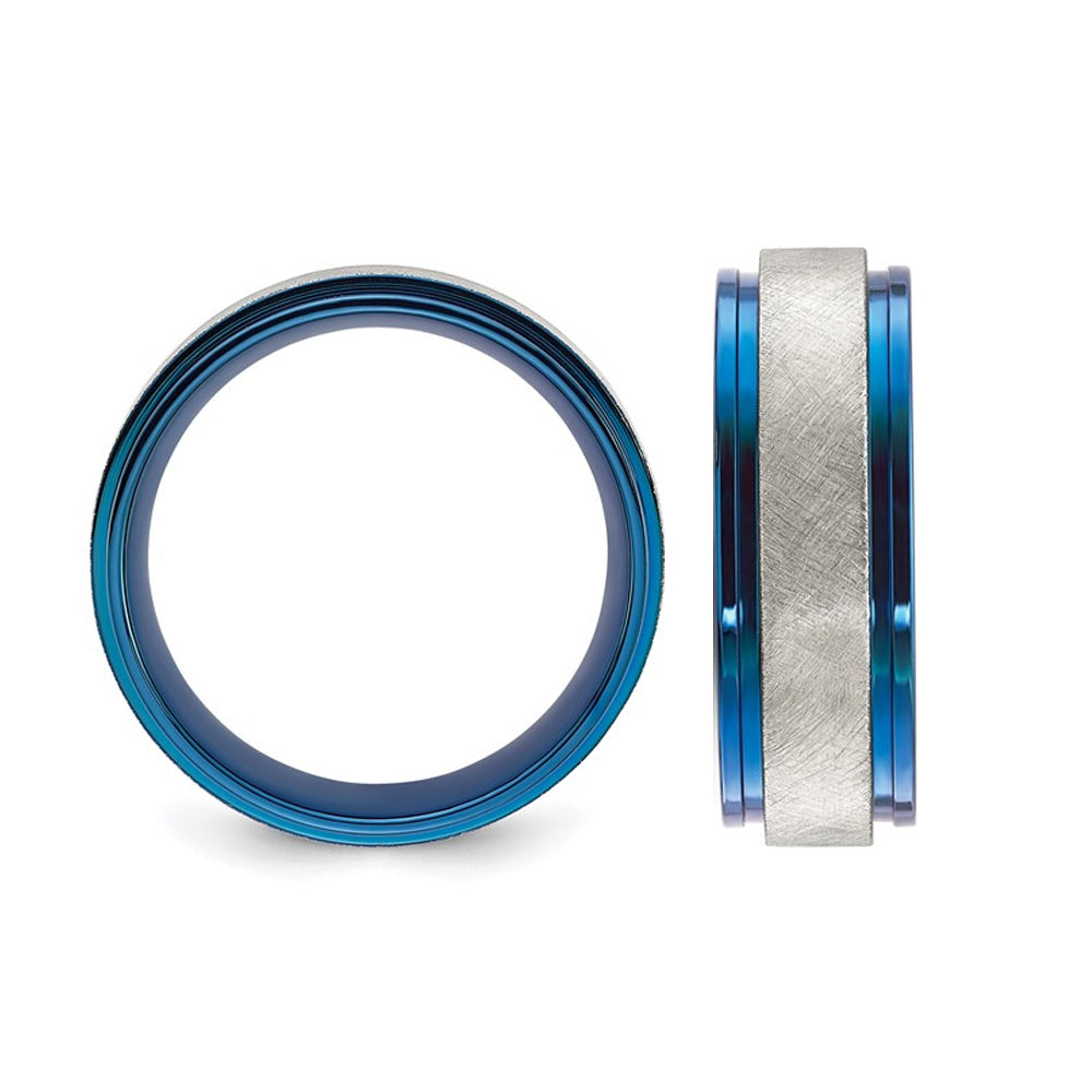 Mens Titanium Brushed Blue Plated Band Ring (8mm) Image 4