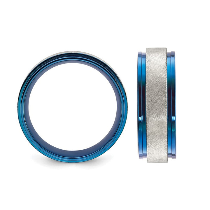 Mens Titanium Brushed Blue Plated Band Ring (8mm) Image 4