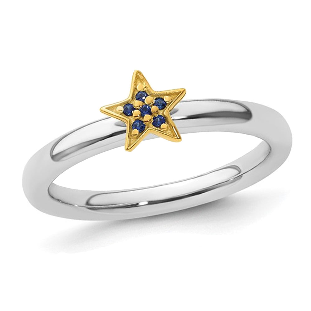 Star Ring with Lab-Created Blue Sapphires in Sterling Silver Image 1