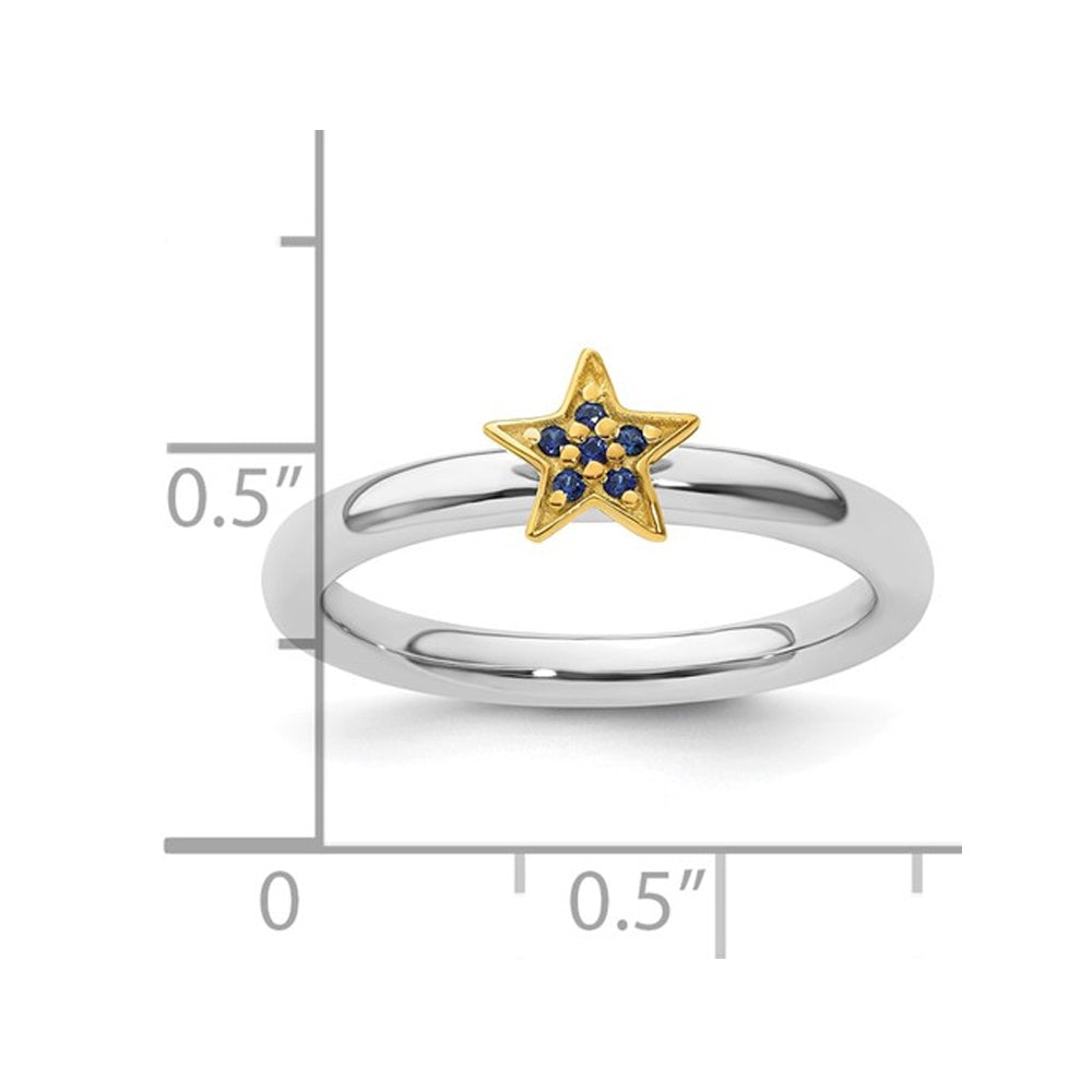 Star Ring with Lab-Created Blue Sapphires in Sterling Silver Image 3